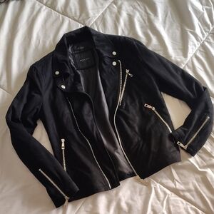 Zara Black Moto-Style Leather Jacket with Silver Hardware